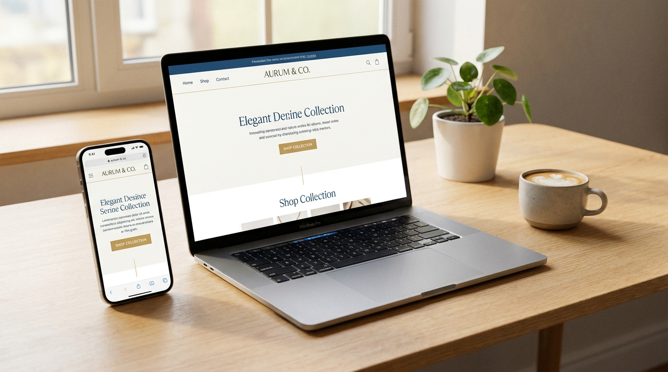 A premium small-business website on laptop and phone