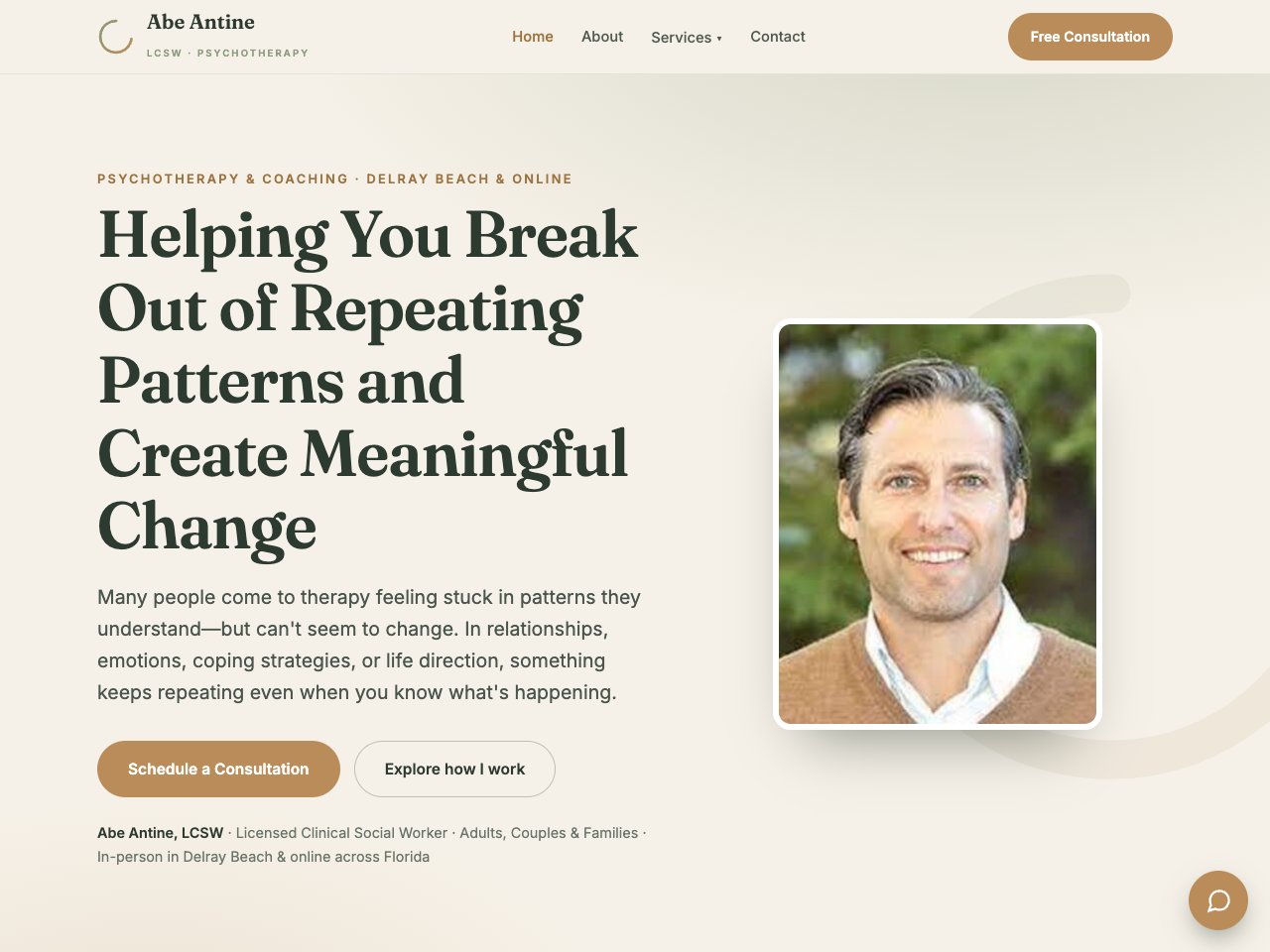 Abe Antine, LCSW — psychotherapy practice live site preview