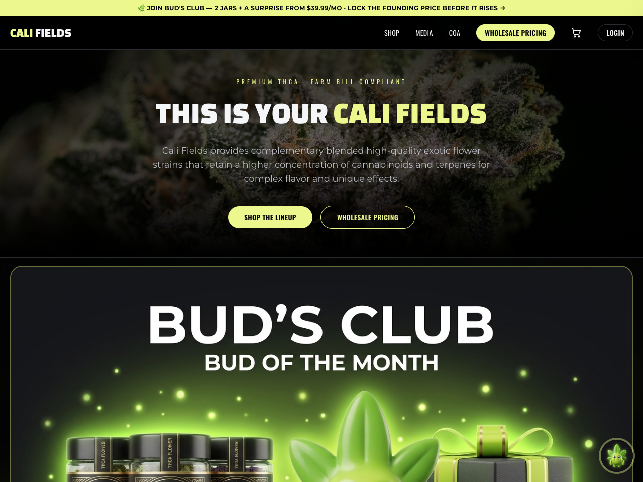 Cali Fields — premium THCA brand live site preview