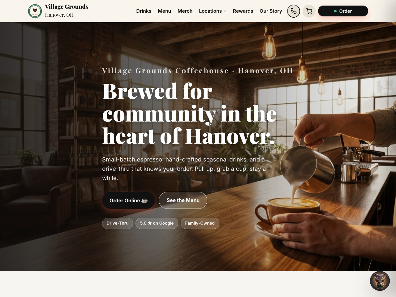 Village Grounds Coffeehouse — live site preview