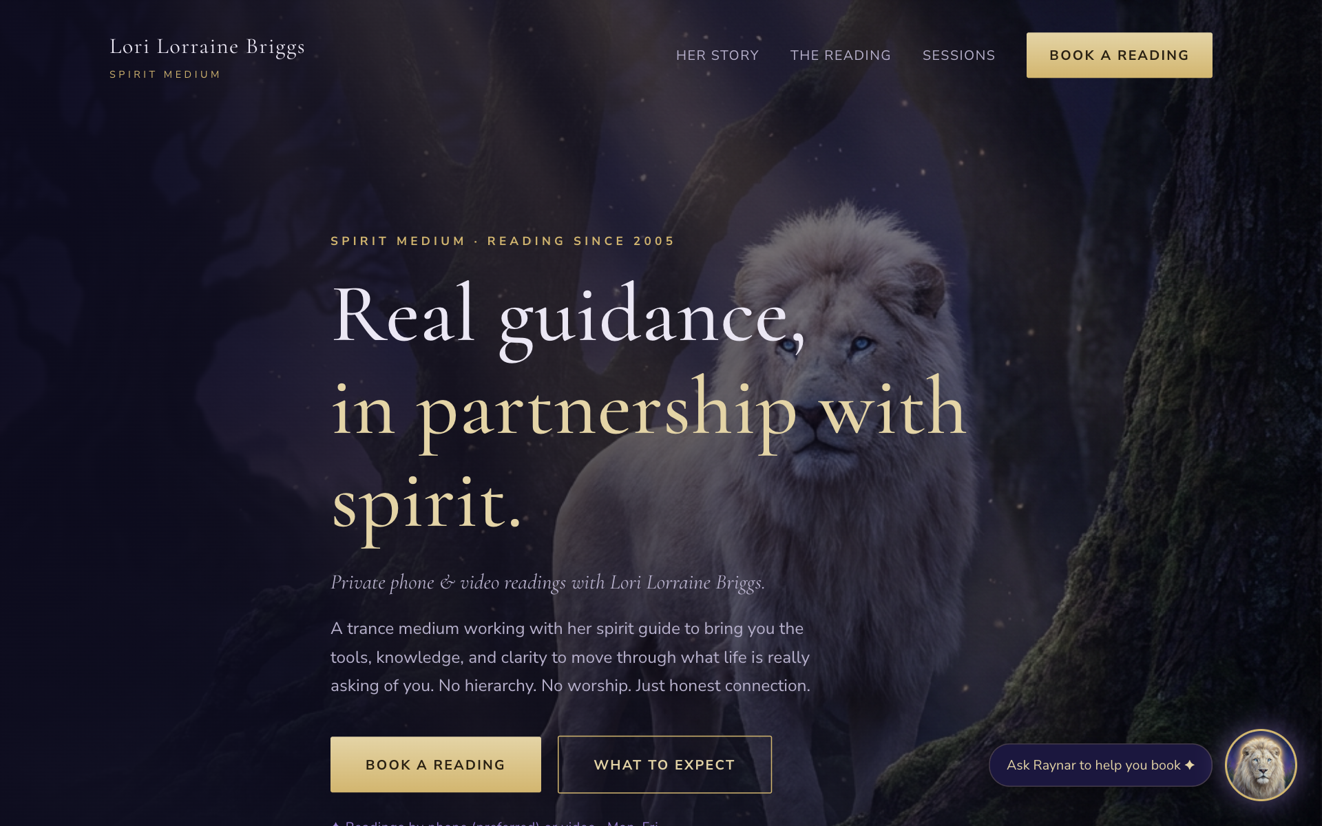 Lori Lorraine Briggs, Spirit Medium, live site preview