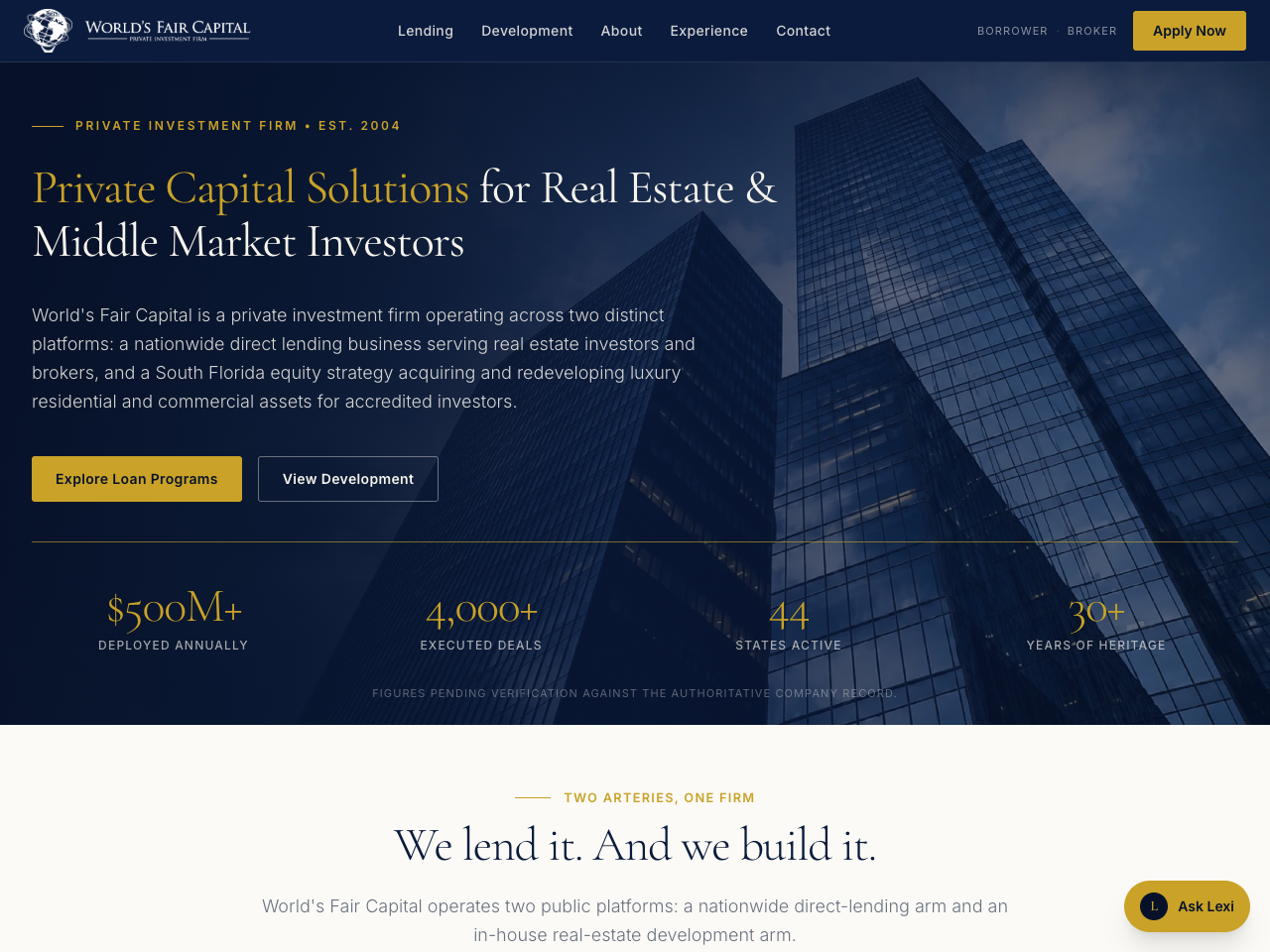 World's Fair Capital — live site preview
